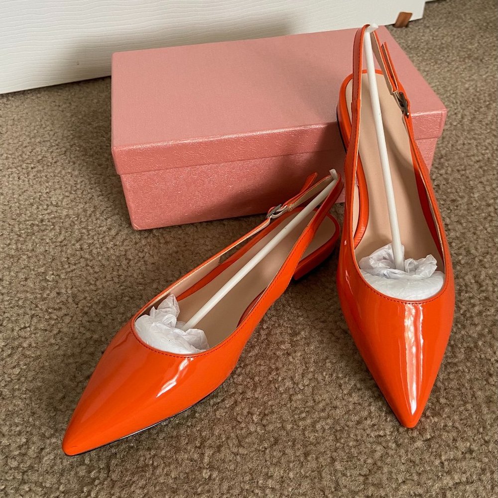 Patent Leather Pointed Toe Slingback Ballet Flats